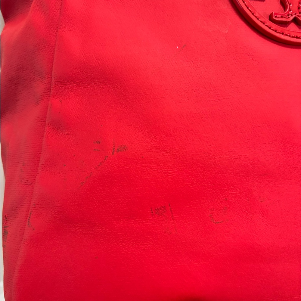 Tory Burch Red Dipped Canvas Stacked Logo Tote Has Minor Cleaning Callouts GUC - Picture 6 of 16